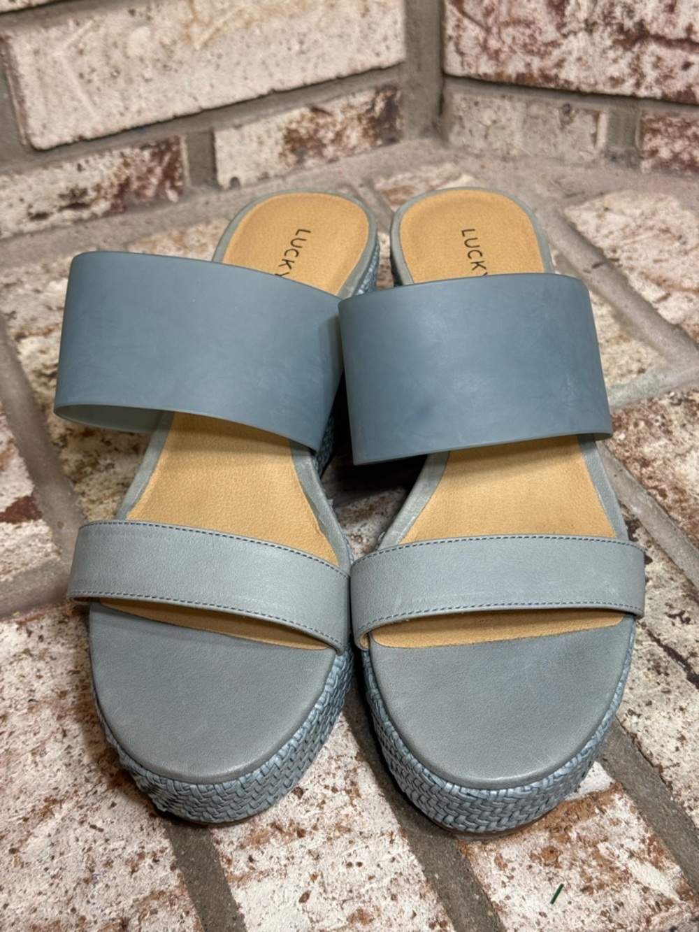 Lucky Brand Brindia Espadrille Platform Wedge Slide Sandals, Blue - Picture 3 of 8